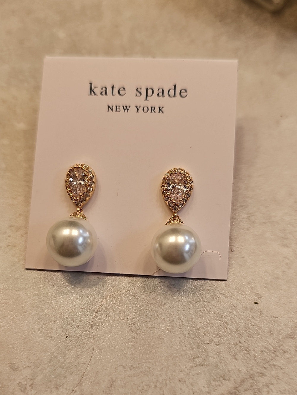 kate spade Gold-Tone Pearl Drop Crystal Teardrop Earrings